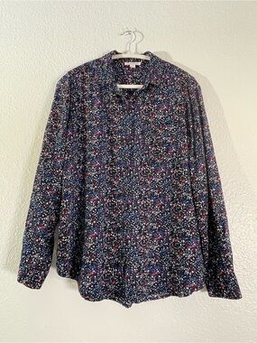 beachlunchlounge Black Floral Button-Up with Pink Blue Magenta Print - Boho